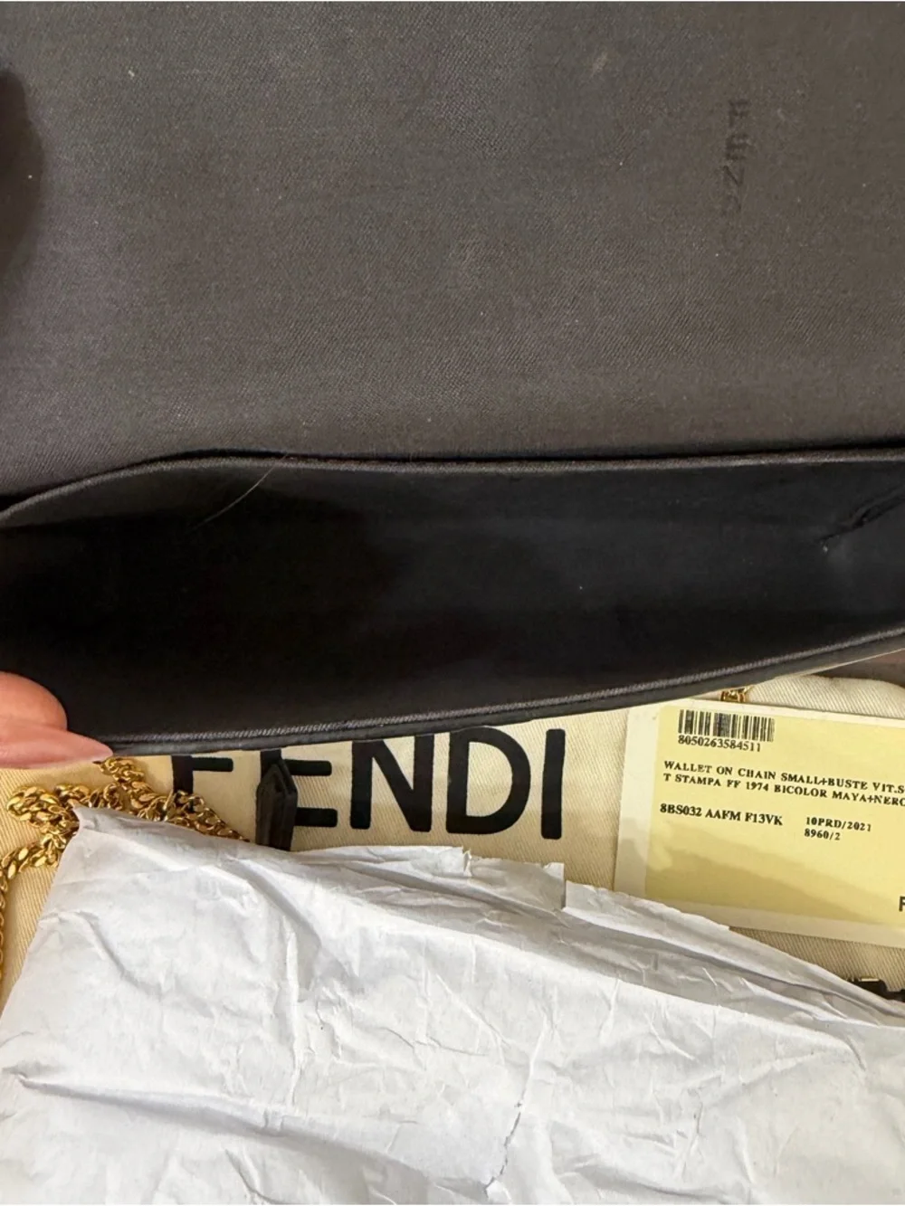 Fendi FF Zucca Wallet on Chain Brown Bicolor Gold Chain WOC 8BS032 - Picture 6 of 14